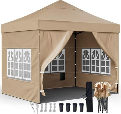 Duerté Wasserdichtes Easy-Up Pop-Up Partyzelt 3x3 | Faltbares Garten-Partyzelt mit Dach, Seitenwänden & Boden und Ablagefächern | Outdoor Party & Eventshelter