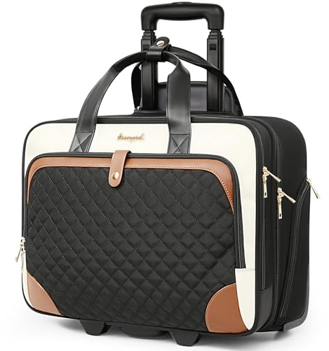 Arcoyard Rolling Laptop Bag, Rolling Briefcase for Women with Waterproof Pocket, 16 Inch Computer Bag, Underseat Carry On Luggage with Wheels for Work Travel Business, Lightweight Beige Brown