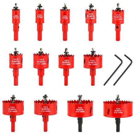 Hole Saw Set, 13Pcs 18mm - 75mm Hole Saws Drill Bit with Hex Shank and Centring Drill, Hole Cutter Drilling Holesaw Kit for Wood Soft Metal Plastic Plasterboard