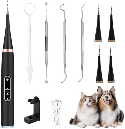 Zahnreiniger Ultraschall für Hund und Katze, Zahnreiniger für Haustiere, Zahnpflege Set, Zahnreinigung und Reinigungsset für Hunde Katze, 5 einstellbare Modi Hund Zahnreinigung Tools