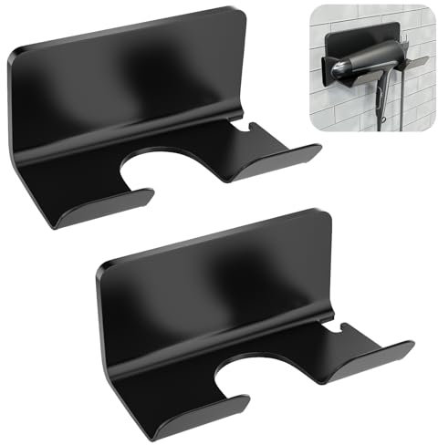 Ayixiwarz Fönhalter Ohne Bohren, 2pcs Föhn Halterung, Föhnhalterung Bad, Halterung für Haartrockner, Wandhalterung für Haartrockner, Föhnhalter Wand Ohne Bohren mit Steckerhalter Badezimmer
