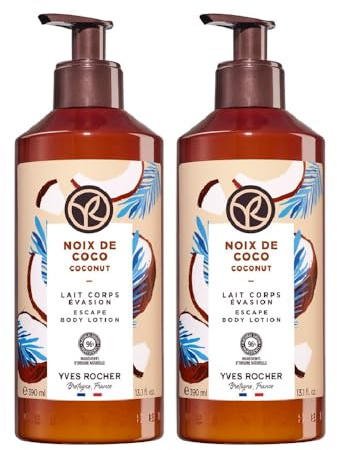 Yves Rocher, Duo Feuchtigkeitsspendende Körpercreme aus Kokosnuss, 390 ml, Packung mit 2 Cremes (groß, Kokosnuss)