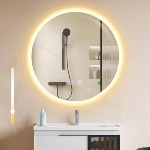Mursche Badspiegel mit Beleuchtung Badezimmerspiegel Rund - Runder 50cm Bad Spiegel mit Beleuchtet LED Badezimmer Rundspiegel mit Licht Dimmbar Wandspiegel Touch-Schalter Entfogger-Funktion