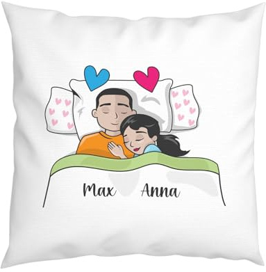 LIEBTASTISCH Personalisiertes Kissen - Schlaf Kissen - für Pärchen - mit Wunschnamen - Mit Füllung - Zum Jahrestag - Zum Valentinstag - Freund, Freundin