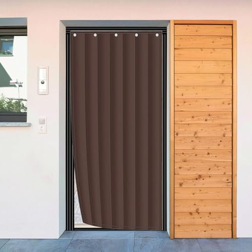 Rideau de porte thermique isolé pour isolation phonique - Protège du froid et de la chaleur - Marron - 140 x 230 cm