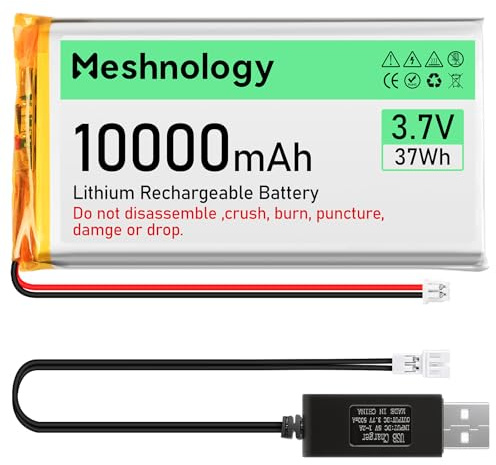 Meshnology Batería de litio de 3,7 V 10000 mAh con cable de carga USB 1163115 1S batería LiPo con placa de protección, cinta de goma aislada y enchufe micro PH2.0 para Arduino ESP32 módulo Board Drone