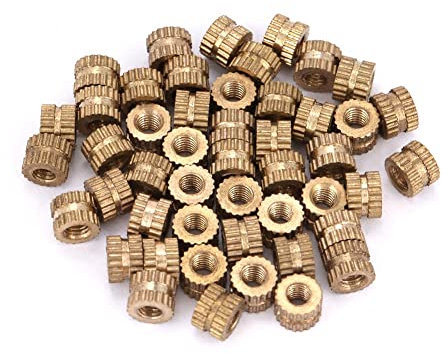 Baxnore 50pcs M3 Insert fileté, écrou en laiton, insert moleté, inserts d'écrou filetés ronds, bagues filetées, bagues en laiton filetées pour le travail du bois
