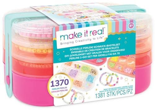 Make It Real 2901710 Beads-2-Go Schmuck-Bastel-Set, DIY Schmuckset mit über 1300 Perlen in praktischer Sortierbox, Armbänder selber basteln für Kinder