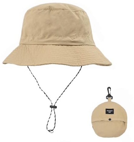 ATSNOSH Cappello da Pescatore per Donna Uomo, Cappello Bush, Pieghevole Cappelli Estivi, Cappello da Pesca, Cappello Safari, Protezione UV, per Campeggio,Pesca,Trekking, 56-60cm (Caki)
