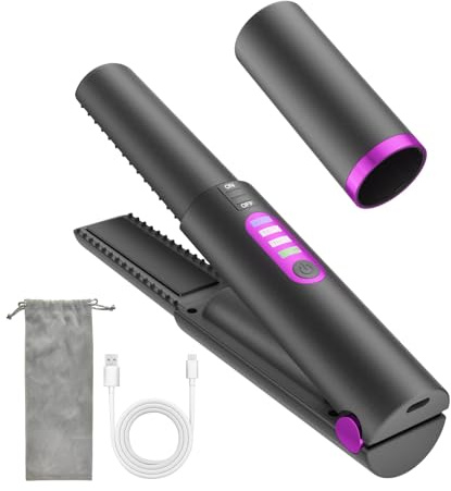 OBEST Cordless Hair Straighteners 5000 mAh, 2 in 1 Mini Portable Travel Wireless Straightener, Fast Heat Up 3-Level Straightener Mini Cordless Hair Styler Type-C Rechargeable (Gray)