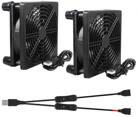 ALAMSCN 2 Stück 120mm USB Lüfter 12V PC Lüfter Gehäuselüfter USB PC Ventilator mit EIN/Aus-Schalter Kompatibel mit Router, TV Box, Chassis, Verstärker