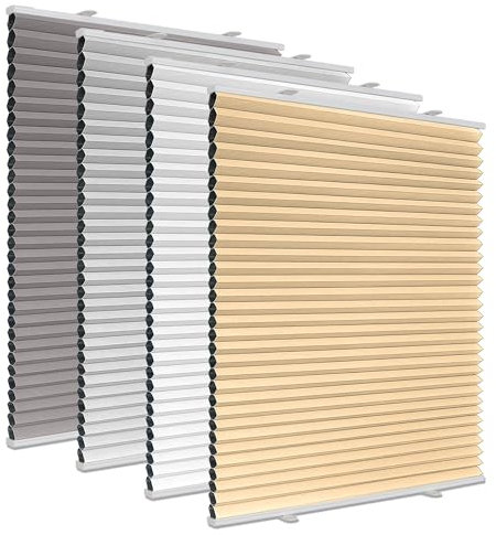Wabenplissee Plissee ohne Bohren Verdunkelung Klemmfix Thermo Verdunklungsplissee Beige B55 x H110 cm, Thermoplissee ohne Bohren für Fenster, Sonnen, Sicht & Schallschutz Wärmeisolierung