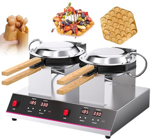 pealiritansemen New Bubble Waffle Maker, With 180° Rotation - Dual Heating & Adjustable Timer (0-9 Min), Professional Egg Waffle Iron, Non-Stick Teflon Tray, For Cafés/Snack Shops/Bakeries,DoubleHead