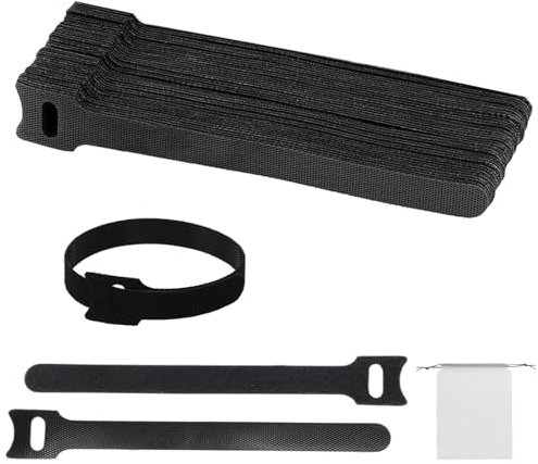 DOINEUFL Bridas reutilizables con , color negro, 50 unidades de 25 cm, gestión de cables ajustables para el hogar, oficina, oficina y jardín