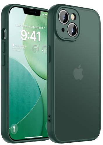 KPPIT für iPhone 14 Hülle, Dunkelgrün | Anti-Fingerabdruck, Vollständiger Kameraschutz, Militärschutz Stoßfest Kratzfest Haltbarkeit, Durchscheinend Rückseite