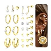 Diamday 11 Pairs Piercing Ohr Helix Piercings Gold Silber Ohrringe für Damen Flache Medizinische Ohrstecker Creolen Ohrringe Ohr Piercing Set Conch Helix Tragus Piercing für Mehrere Ohrlöcher
