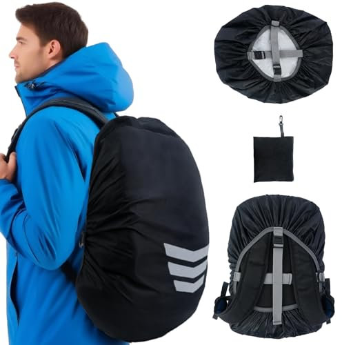 KUKUPOW Protección de Lluvia para Mochilas Escolares 15-25L, Funda Impermeable Antipolvo para Mochila con Banda Reflectante para Senderismo, Camping, Turismo, Ciclismo