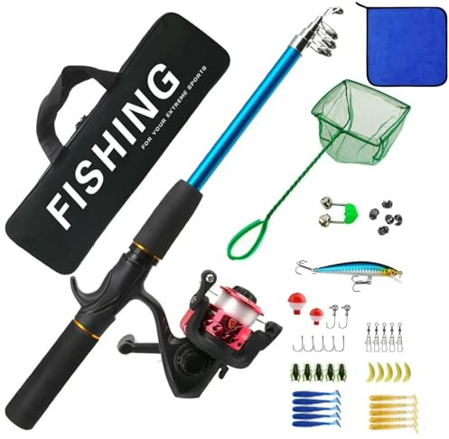Generico Combo Canna da Pesca - Set Completo da Pesca, Canna da Pesca e Mulinello, Canna da Pesca telescopica, Borsa da Trasporto (D)