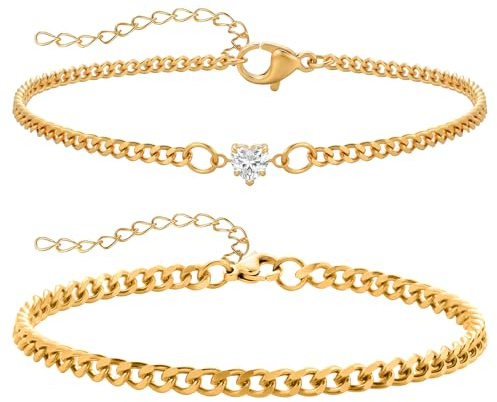 J.Fée 2 Stück Partner Armbänder Paar Armbänder Freundschaftsarmbänder Couple Armband Damen Gold Partnerarmbänder S925 Silber Permanent Armband mit Herz Zirkonia Paar Geschenke Mutter Tochter Geschenk