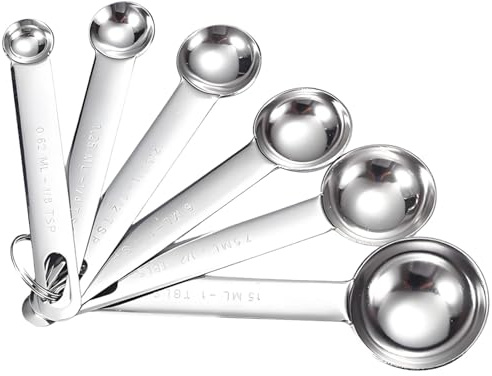Juego de tazas de acero inoxidable 18/8, cucharas medidoras de 6 piezas, cucharadas pequeñas con métrico y juego, buena herramienta de cocina