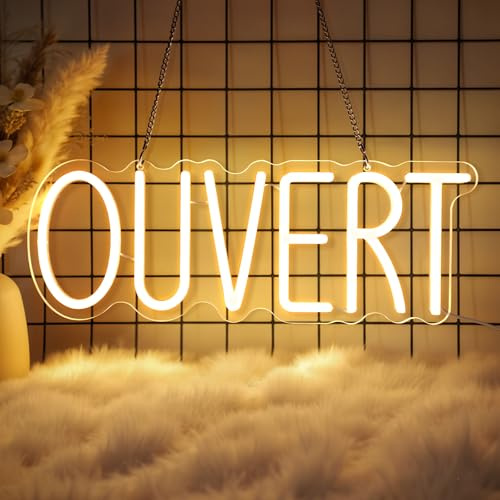 Flixyticy Enseigne Lumineuse Néon OUVERT, Plaque de Porte LED Alimenté par USB avec Interrupteur à Intensité Variable, Décoration Murale Pour Commerces Döner Shop Magasin Bio Food Stall (Ouvert)