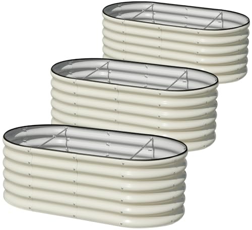 SnugNiture 3 Pcs 4x2x1.5ft Raised Garden Bed Outdoor, 17 Tall Galvanized Metal Planter Box, Oval Raised Garden Bed Kit for Planting Vegetables Plants Fruits, Beige White