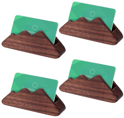 INTERWARM 4 Stück Visitenkartenständer Aus Holz Eleganter Kokosnussbrauner Holz Präsentationsständer Visitenkartenhalter Aus Für Büro Und Zuhause 12x3x4.8cm