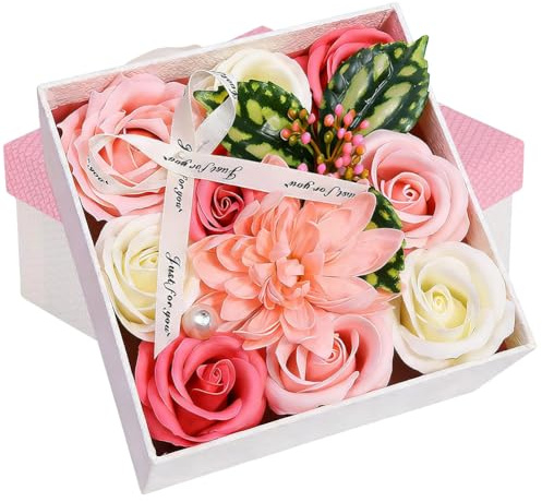Coffret cadeau en forme de fleur de rose – Ensemble de savon de bain réaliste fait à la main, cadeau romantique de luxe pour elle, Saint-Valentin, anniversaire, Noël, cadeau d'anniversaire pour femme