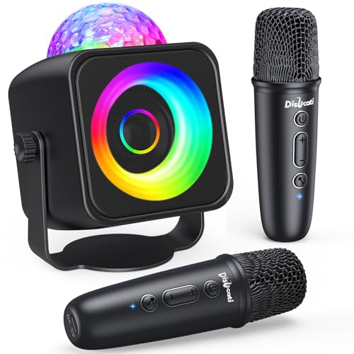 Dislocati Karaoke 2 Microfonos Inalambricos para Niños y Adultos, Discoteca Micrófono Inalámbrico Bluetooth para Karaoke con Luces LED Apto para Adultos y Niños Soporte Desmontable