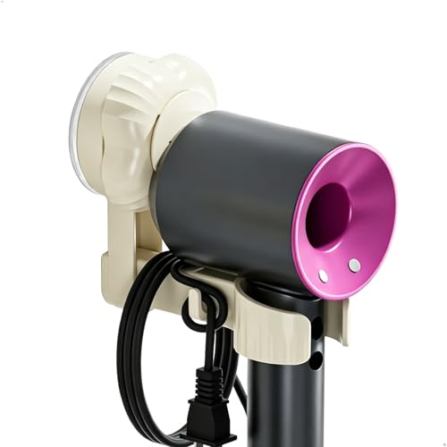 hehongshun Soporte Secador de Pelo, Soporte Secador, Soporte para Secador de Pelo Organizador con Ventosas Enrollacables y Base Giratoria Color Blanco Hueso para Baño