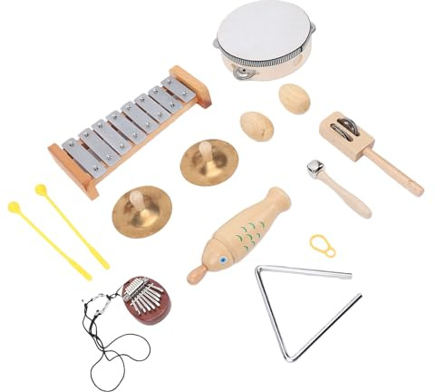 Bewinner Ensemble d'instruments à Percussion pour Les Tout-Petits, Jouets Musicaux en Bois pour l'éducation Précoce, Comprenant Xylophone, Tambourin, Tambour et Maracas