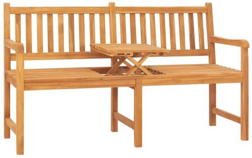 Coespram Panca da giardino, 150 cm, in legno di teak, 3 posti, con tavolo pop-up, design moderno, robusta e durevole, per giardino, terrazza, balcone, esterno