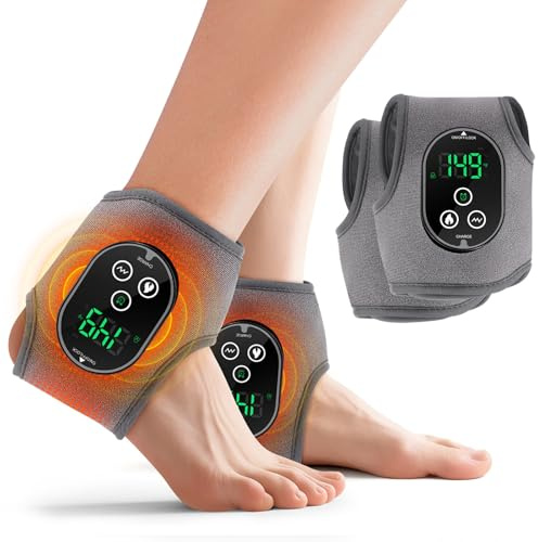 2PCS Masajeador Eléctrico de Tobillo y Pies, Inalámbrico con Calor Ajustable 4 Niveles y 3 Modos de Vibración, Temporizador Relajante para Empeine, Talón y Tobillo