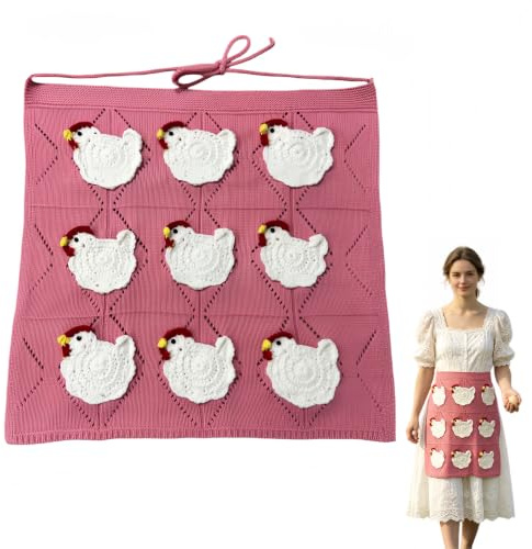 CSJZCJB Handgjort virkat äggförkläde, 6-12 fickor äggförkläde för bakgårdsburen, Rosa 9 fickor, one size