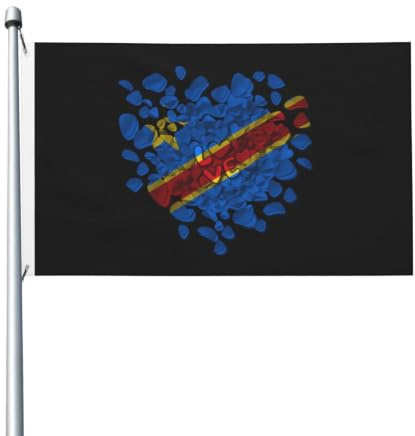 Drapeau de la République démocratique du Congo en forme de cœur, 3 x 5 pied