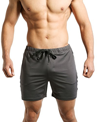 Tough Mode Mens Workout Bodybuilding MMA WOD Training Gym Running Lifting Shorts Zipper Pocket Gray