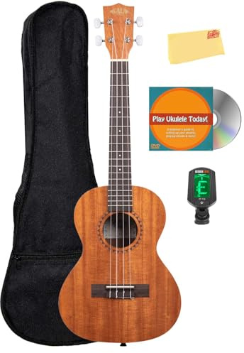 Kala KA-15T Satin Mahogany Tenor Ukulele Bundle with Gig Bag, Tuner, Austin Bazaar Instructional DVD, and Polishing Cloth