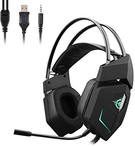 GAKOV Gaming Kopfhörer Verkabelt Gaming-Headset mit Mikrofon, LED Light Bass Surround für Computer Laptop Mac Nintendo Switch Spiele Handy Tablet PS4, Xbox One
