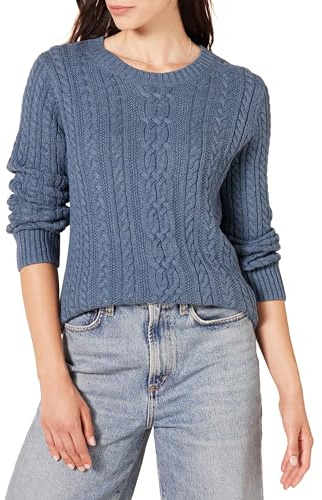 Amazon Essentials Women's Soft Fisherman Cable Knit Long-Sleeve Crewneck Sweater (Available in Plus Size), Blue Heather, Medium