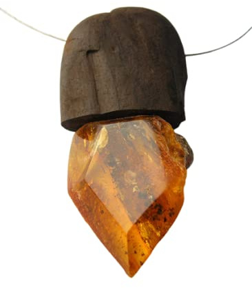 Bernstein Kette Collier Anhänger Treibholz ORANGE Neu Unikat 21376