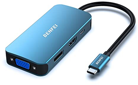 BENFEI USB Type-C to HDMI+DisplayPort+VGA Adapter, 4K Support, Compatible with Laptops and TVs