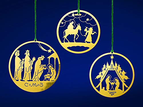 SIKORA MS-SET6 Traditionelle Christbaumschmuck Weihnachtsbaum Anhänger aus Messing Kugel Motive 3er Set
