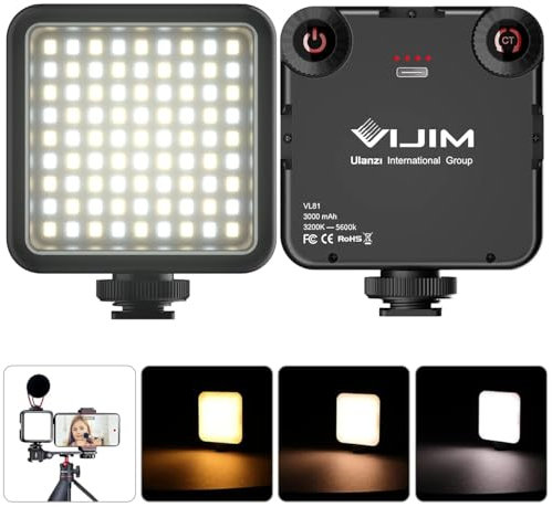 Camera Light Colour temperature Video Light LED Camera lighting for photography with Cold Shoe Softer Portable Light Adjustable Brightness,Rechargeable with 3000mAh Battery VL81