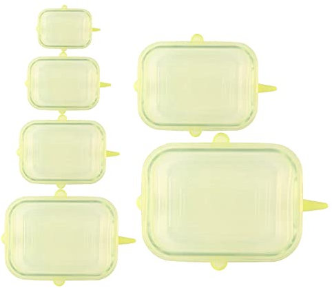 6Pcs Silicone Stretch Lids Universal Lid Silicone Bowl Pot Lid Silicone Cover Pan Cooking Food Fresh Cover Microwave Cover (Yellow)