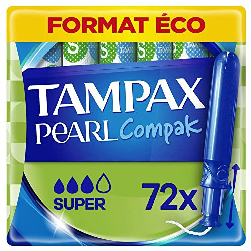 Tampax Tampones Pearl Compak Super Con Aplicador Suave, Pack de 72, 3 en 1 Protección Antifugas, Comodidad Y Fácil Inserción