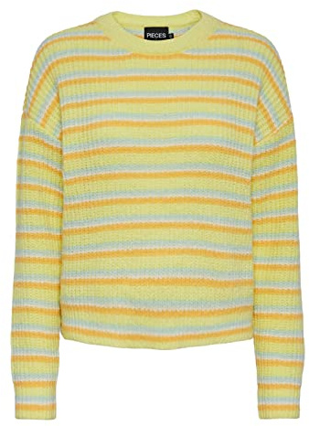 PCBINA LS O-hals stickad BC, Icy Morn/ränder: cdan-flx-pale limegul, M
