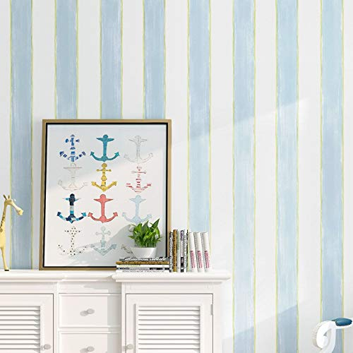 Kindertapete Schlafzimmer Mädchen Jungen Zimmer Nordischer Stil Mädchen Prinzessin Rosa Cartoon Einfache Vertikale Streifen Rosa Tapete 5,3㎡ blau weiß