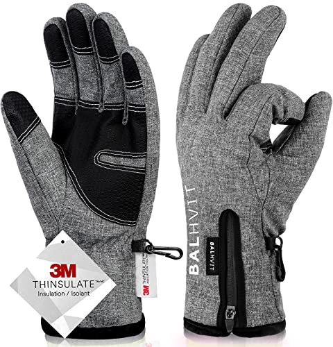 Balhvit -10℉ Waterproof Winter Gloves for Men & Women, 5-Layer Ski & Snow Gloves for Cold Weather, Breathable Warm Gloves with Touch Screen Fingers (L, Grey)
