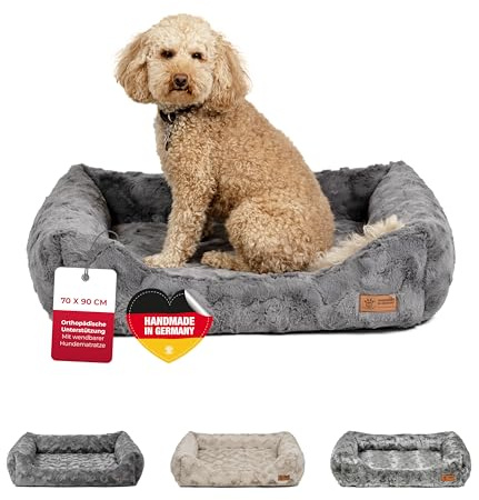HS-Hundebett® Kuschelbett Deluxe Exklusiv M (70x90 cm) – Orthopädisches Hundebett mit Memory Foam & Anti-Rutsch – Waschbar – Anthrazit – Made in DE