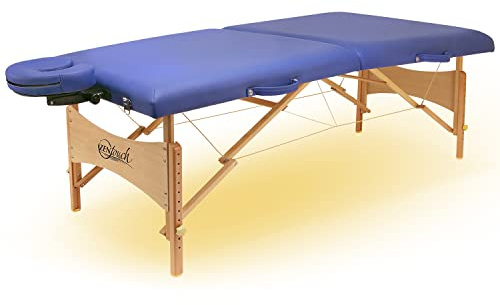 Master Massage Brady Mobil Massageliege Kosmetikliege Therapiebett Klappbar mit Ambiente Beleuchtung Holz, Blau, 69 cm